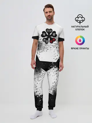 Мужская пижама с брюками / Чёрный клевер с иероглифами