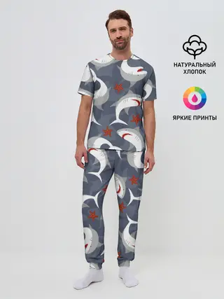 Мужская пижама с брюками / Акулы