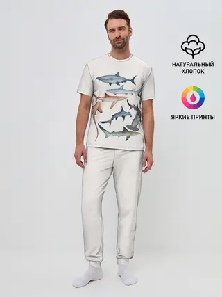 Мужская пижама с брюками / акулы