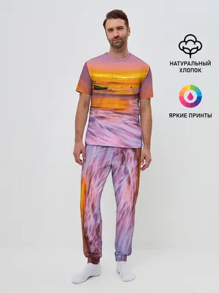 Мужская пижама с брюками / Закат на пляже
