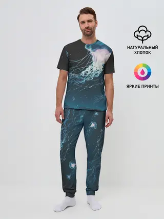 Мужская пижама с брюками / Рисунок медуза