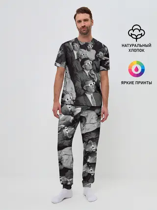 Мужская пижама с брюками / Люди смотрят фильм в 3d очках