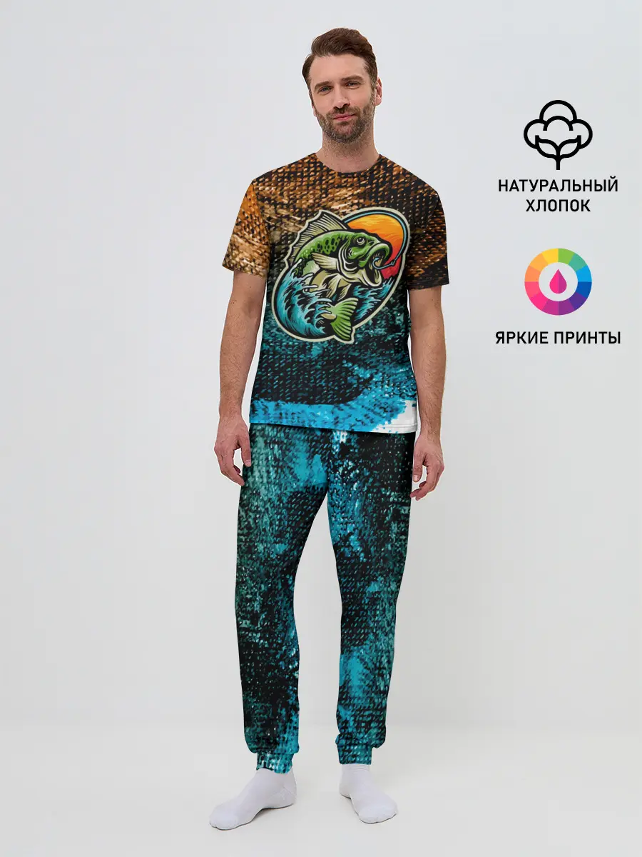 Мужская пижама с брюками / Рыба на крючке