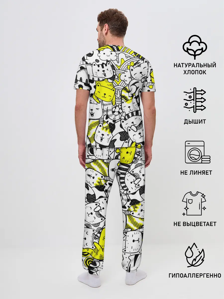 Мужская пижама с брюками / Котики