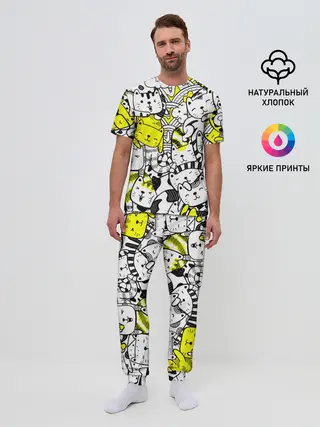 Мужская пижама с брюками / Котики