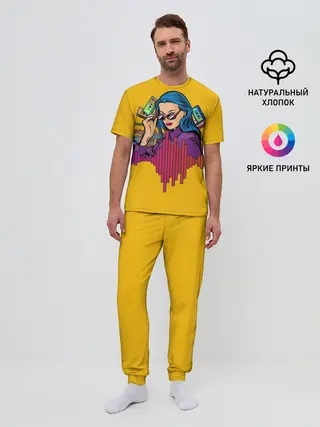 Мужская пижама с брюками / Ретро. Девушка 90-х Арт.