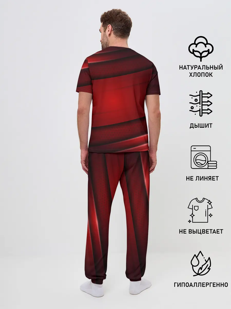 Мужская пижама с брюками / 3D red Абстрактные линии
