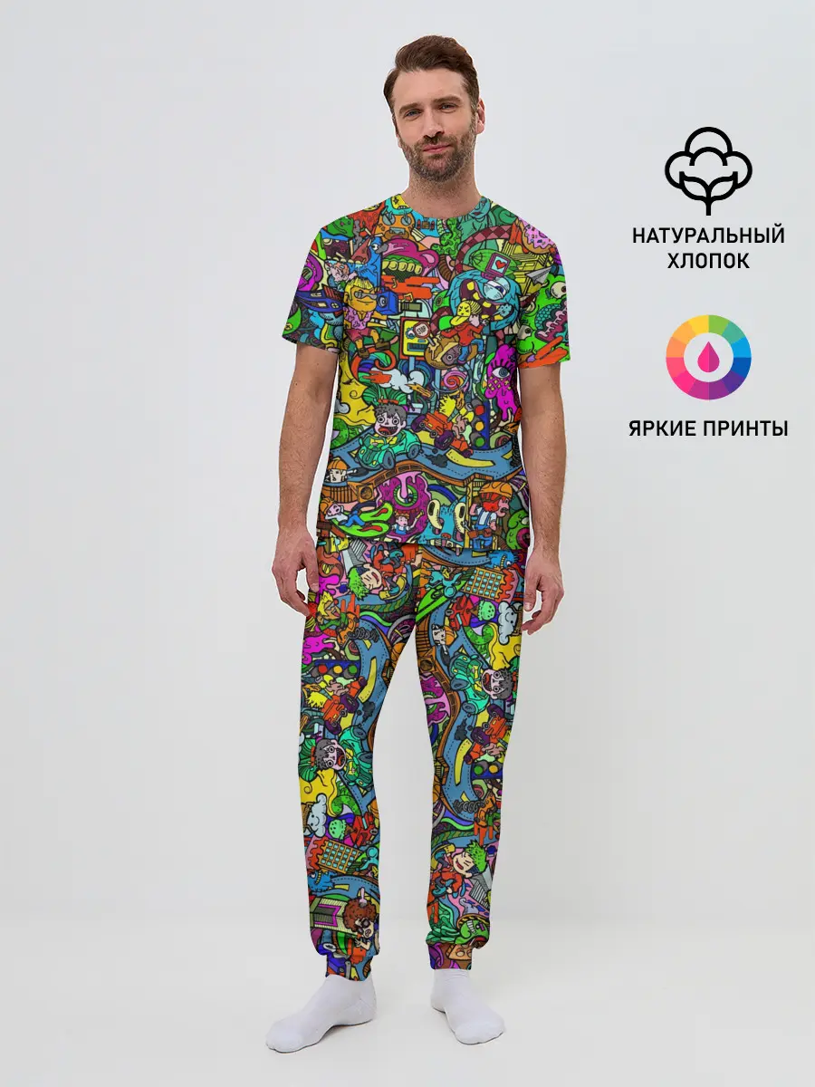 Мужская пижама с брюками / Веселые узоры