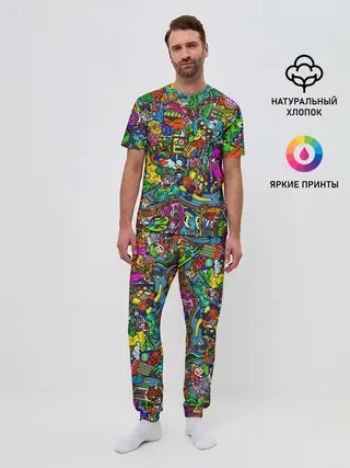Мужская пижама с брюками / Веселые узоры