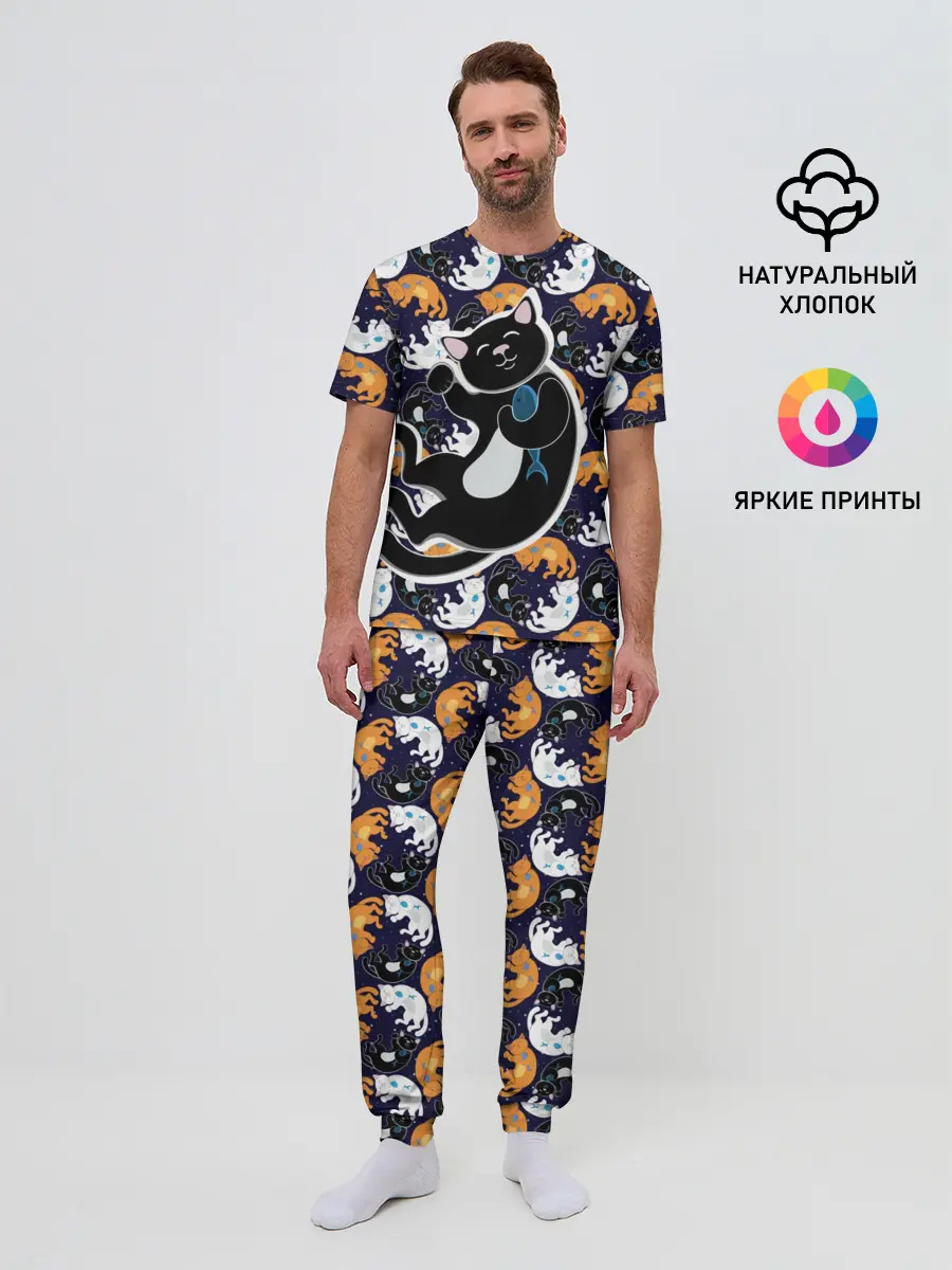 Мужская пижама с брюками / Японские котики