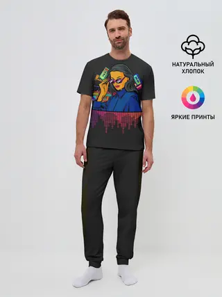 Мужская пижама с брюками / Ретро стиль. Девушка.