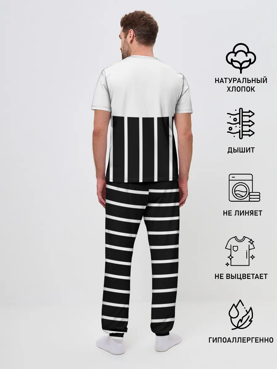 Мужская пижама с брюками / Juventus | Tee Black and White