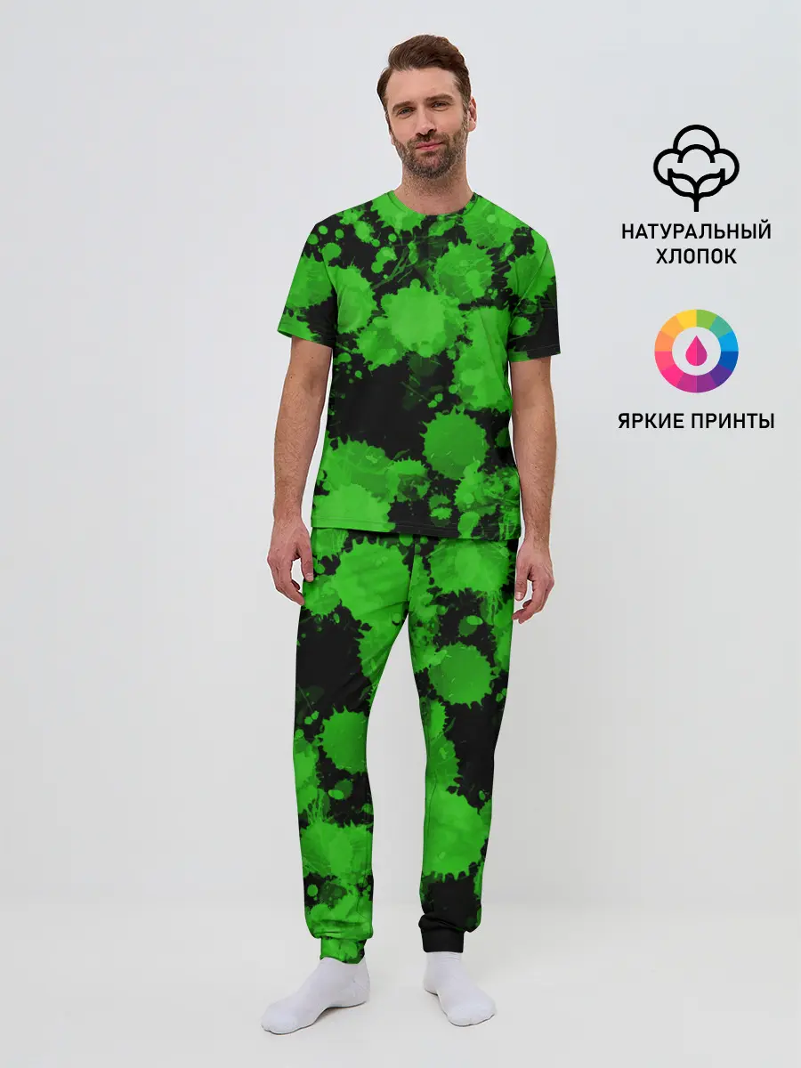 Мужская пижама с брюками / Зеленые Кляксы