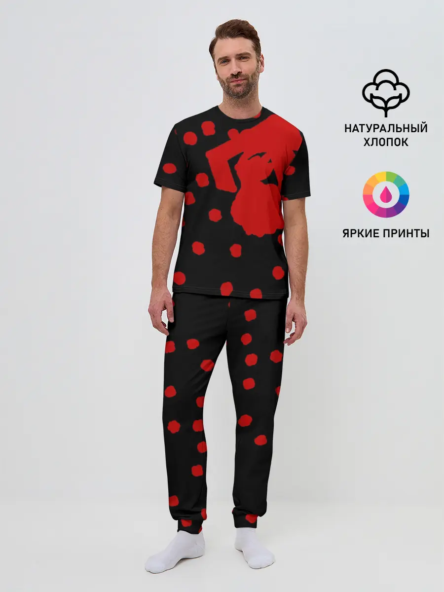 Мужская пижама с брюками / Japanese characters and a face