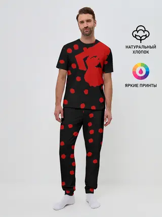 Мужская пижама с брюками / Japanese characters and a face