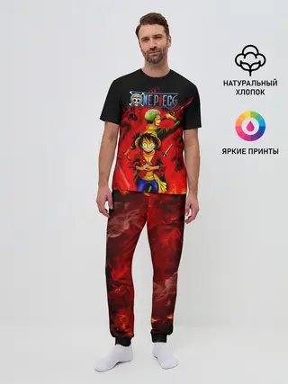 Мужская пижама с брюками / Зоро и Луффи в огне One Piece