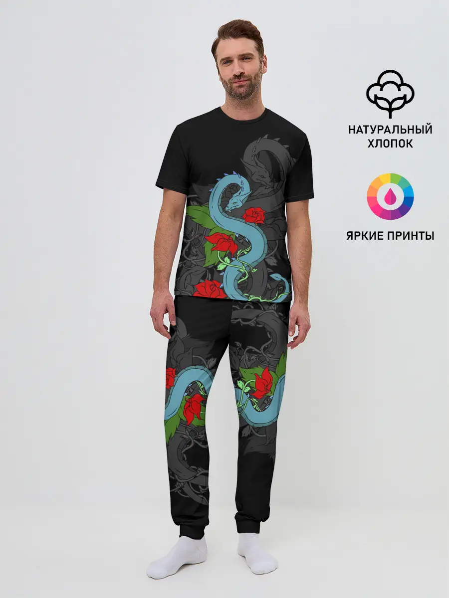 Мужская пижама с брюками / Дракон и Розы