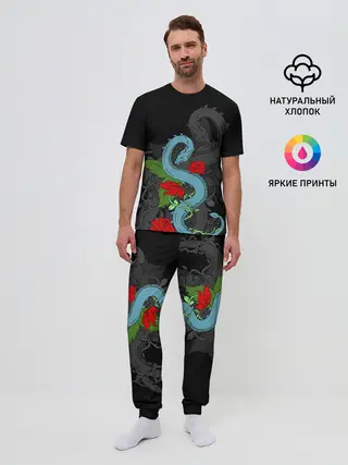 Мужская пижама с брюками / Дракон и Розы