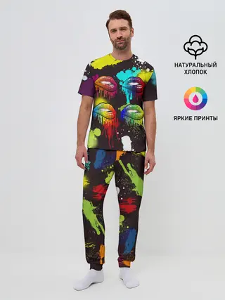 Мужская пижама с брюками / Красочные кубы