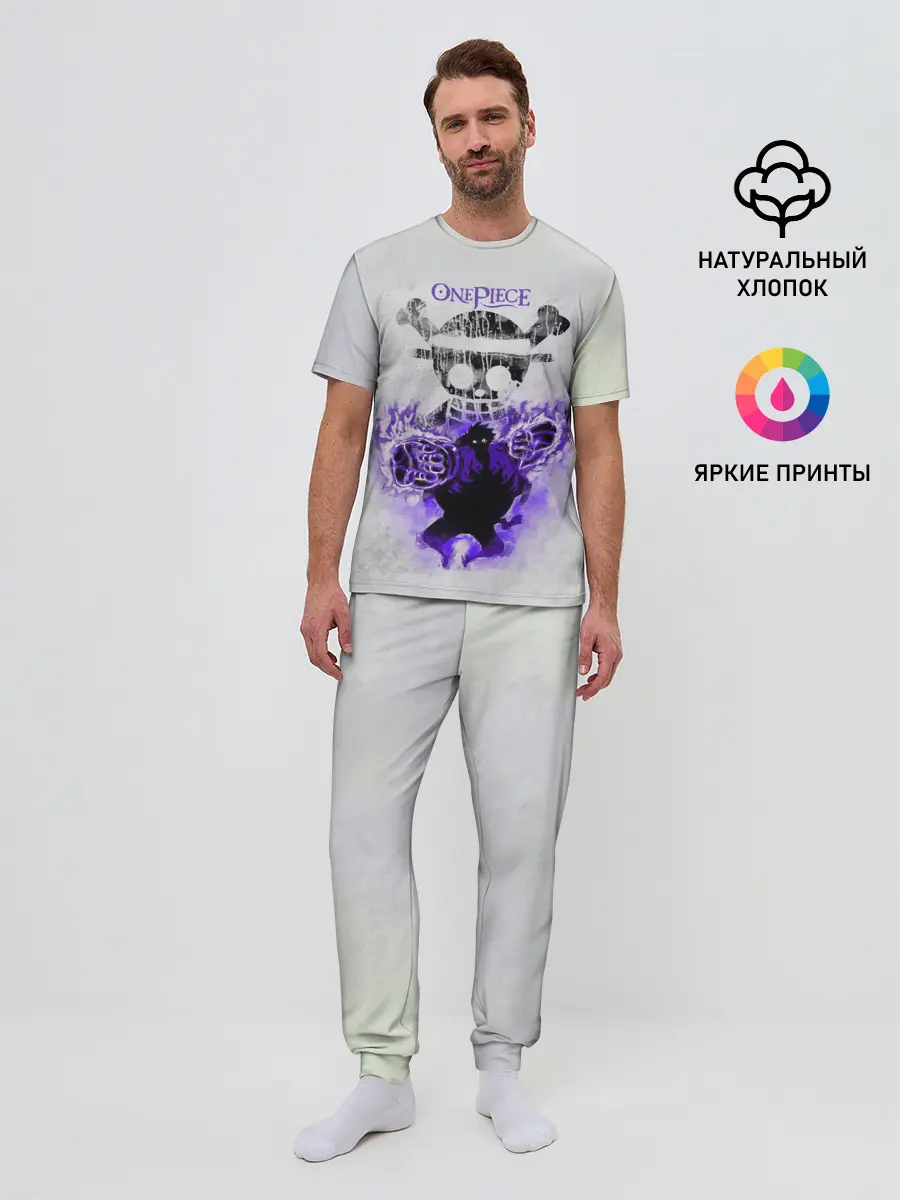 Мужская пижама с брюками / Пламенный резиновый Луффи | One Piece