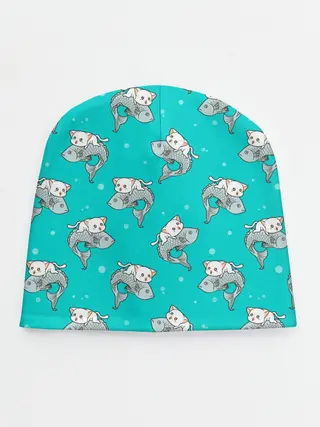 Детская шапка / Котики и рыбки