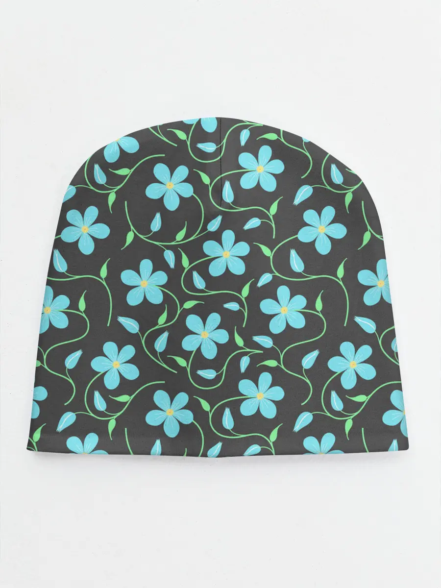 Детская шапка / Цветочный узор на темном фоне