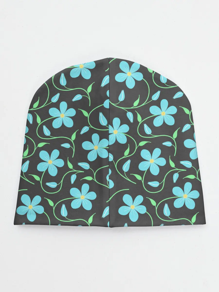 Детская шапка / Цветочный узор на темном фоне