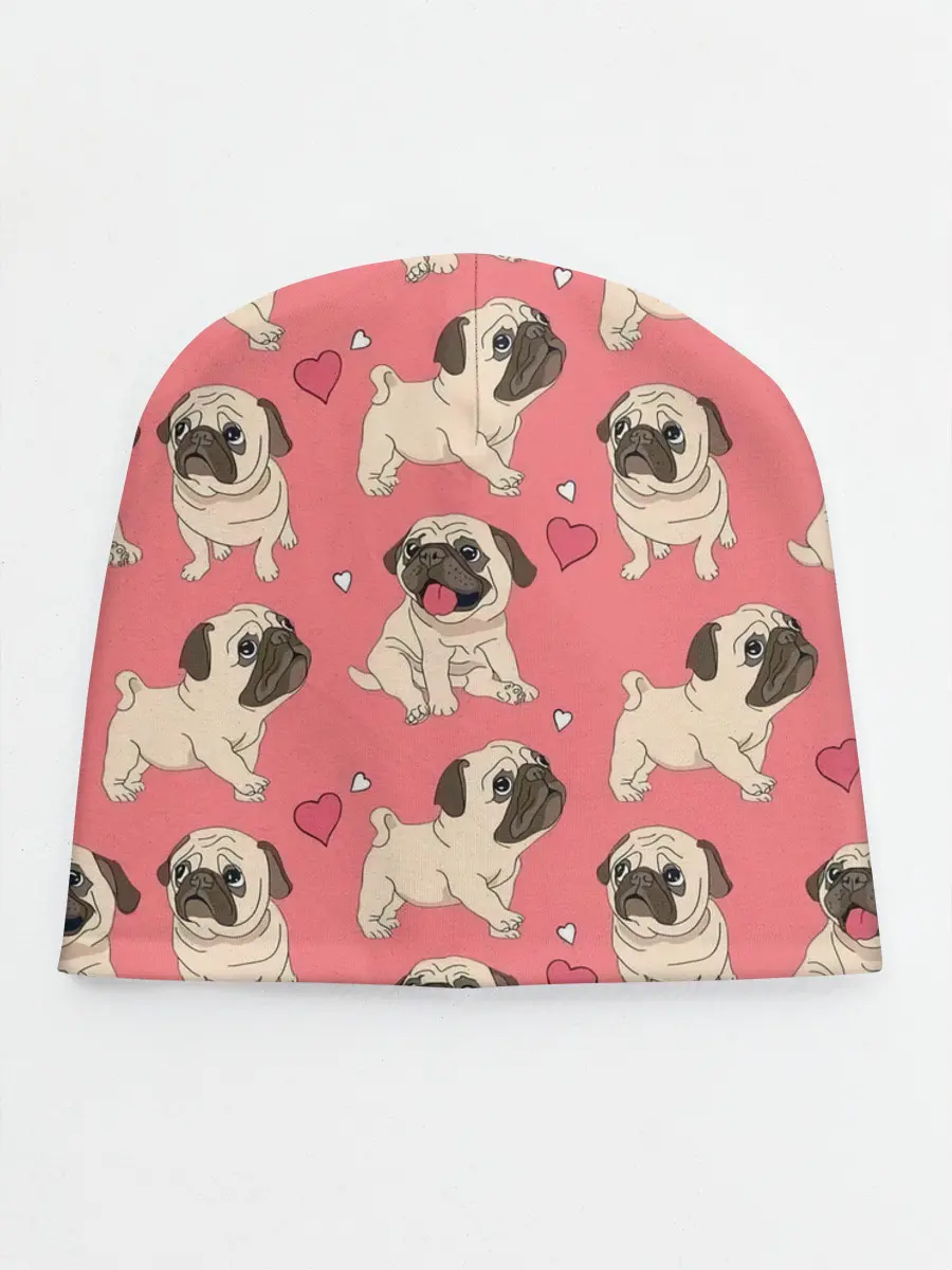 Детская шапка / Мопсики и Сердечки