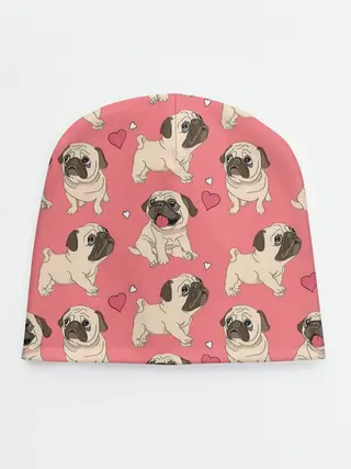 Детская шапка / Мопсики и Сердечки