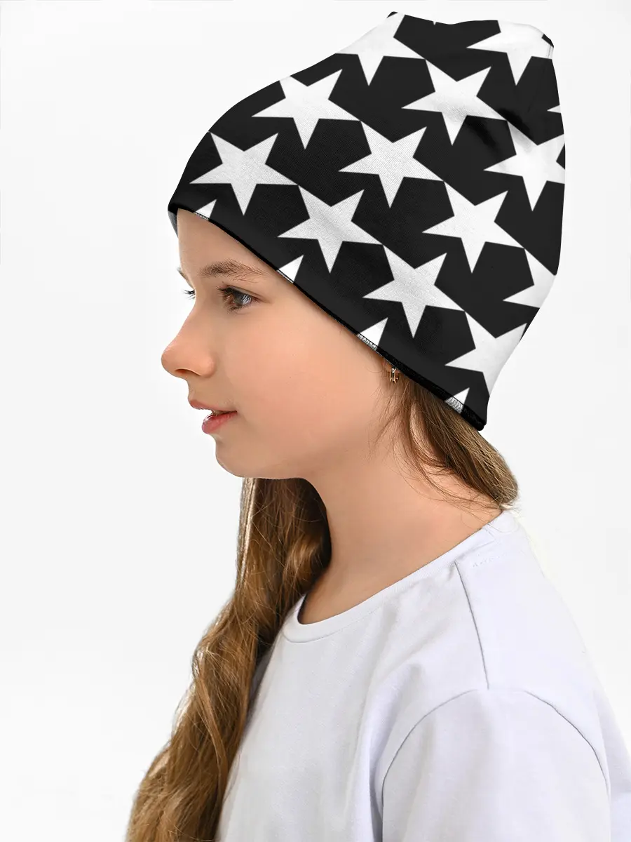 Детская шапка / Белые звёзды на чёрном фоне