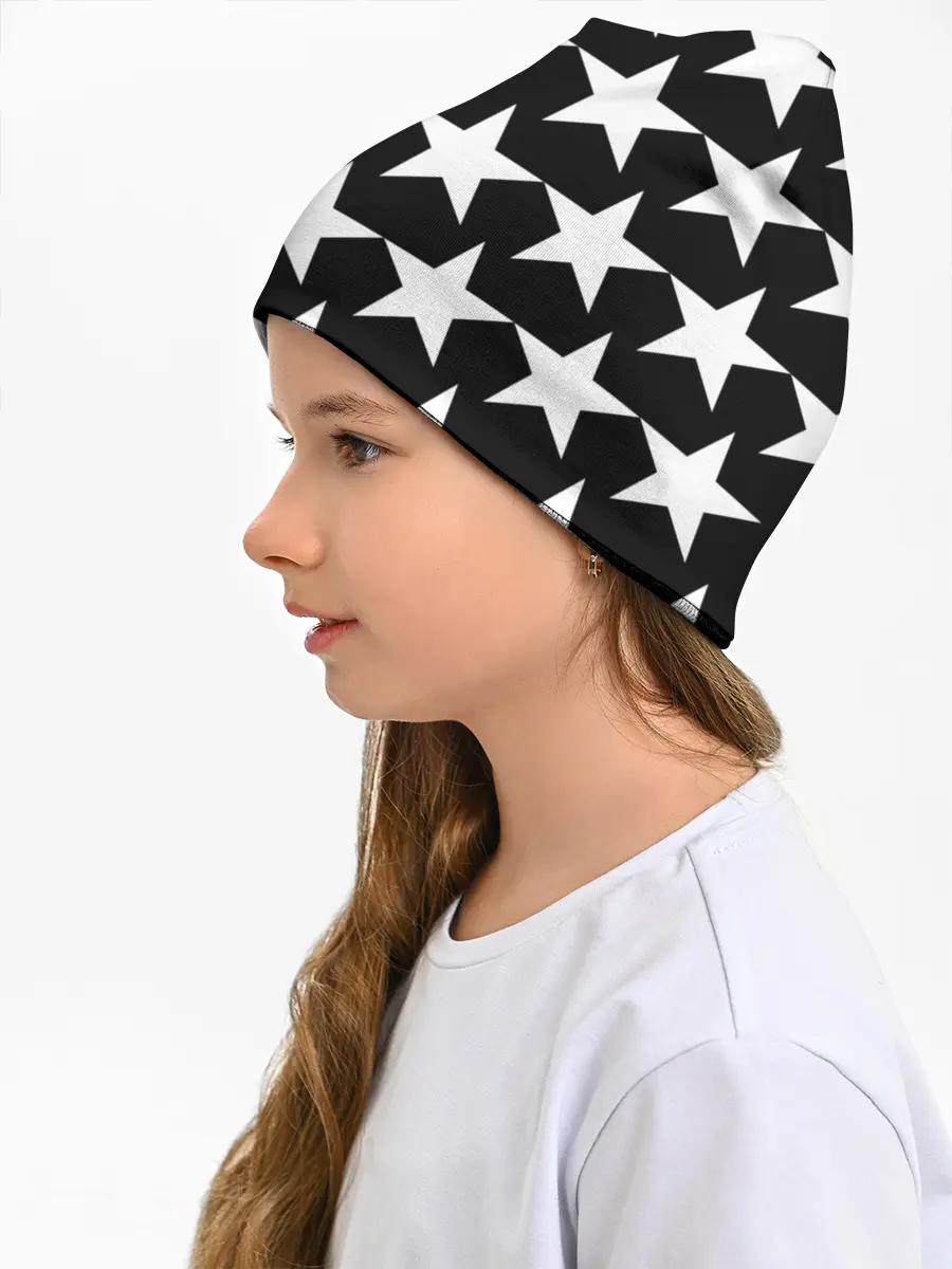 Детская шапка / Белые звёзды на чёрном фоне 2