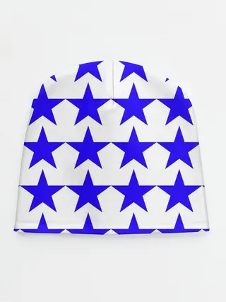 Детская шапка / Синие звёзды на белом фоне