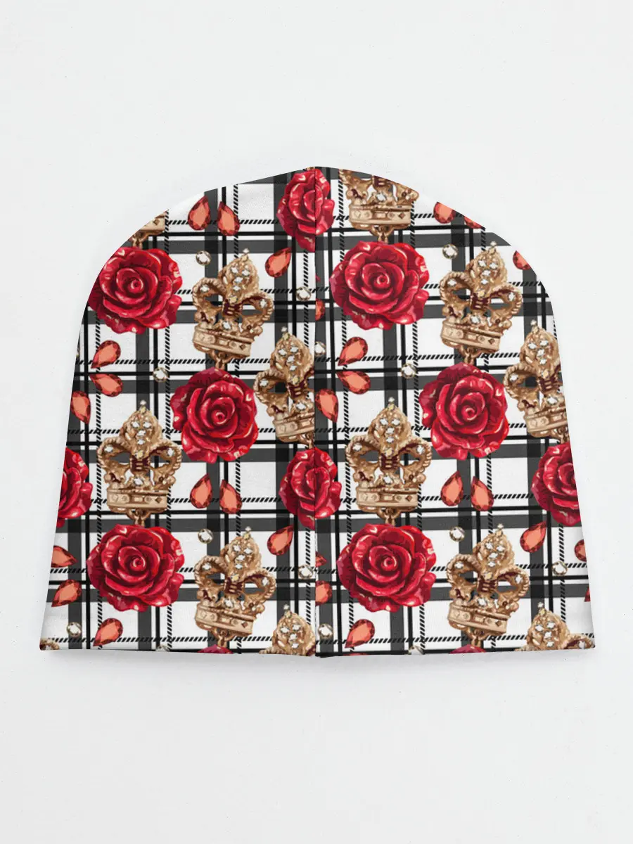 Детская шапка / Розы в клеточку