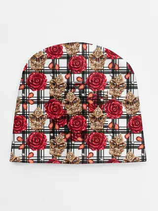 Детская шапка / Розы в клеточку