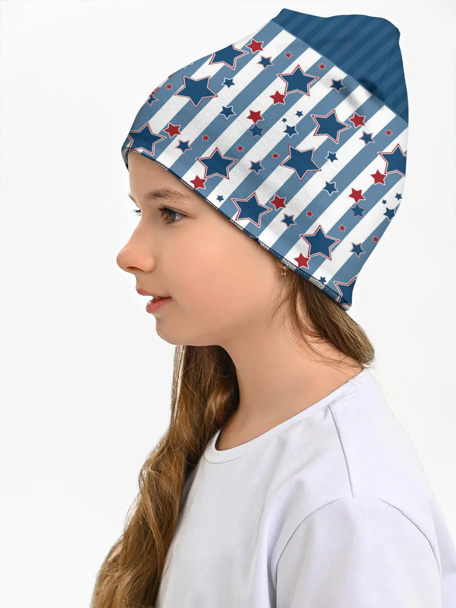 Детская шапка / Голубые звезды на полосатом