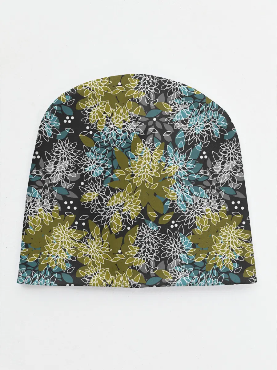 Детская шапка / Черно оливковый цветочный