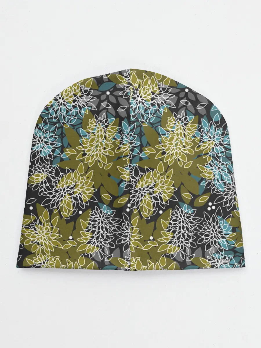 Детская шапка / Черно оливковый цветочный