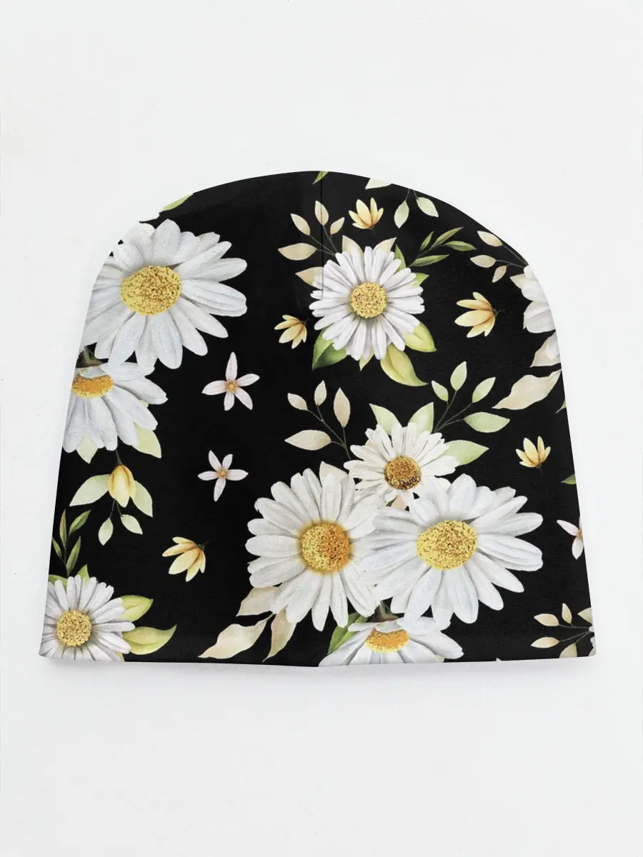 Детская шапка / Ромашки на черном фоне