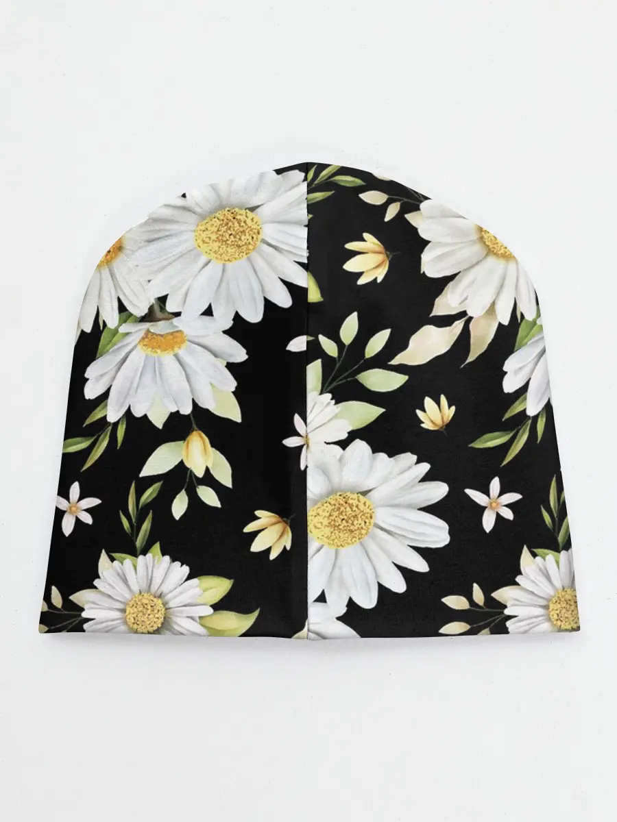 Детская шапка / Ромашки на черном фоне