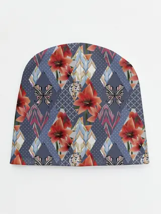 Детская шапка / Оранжево-серый пэчворк