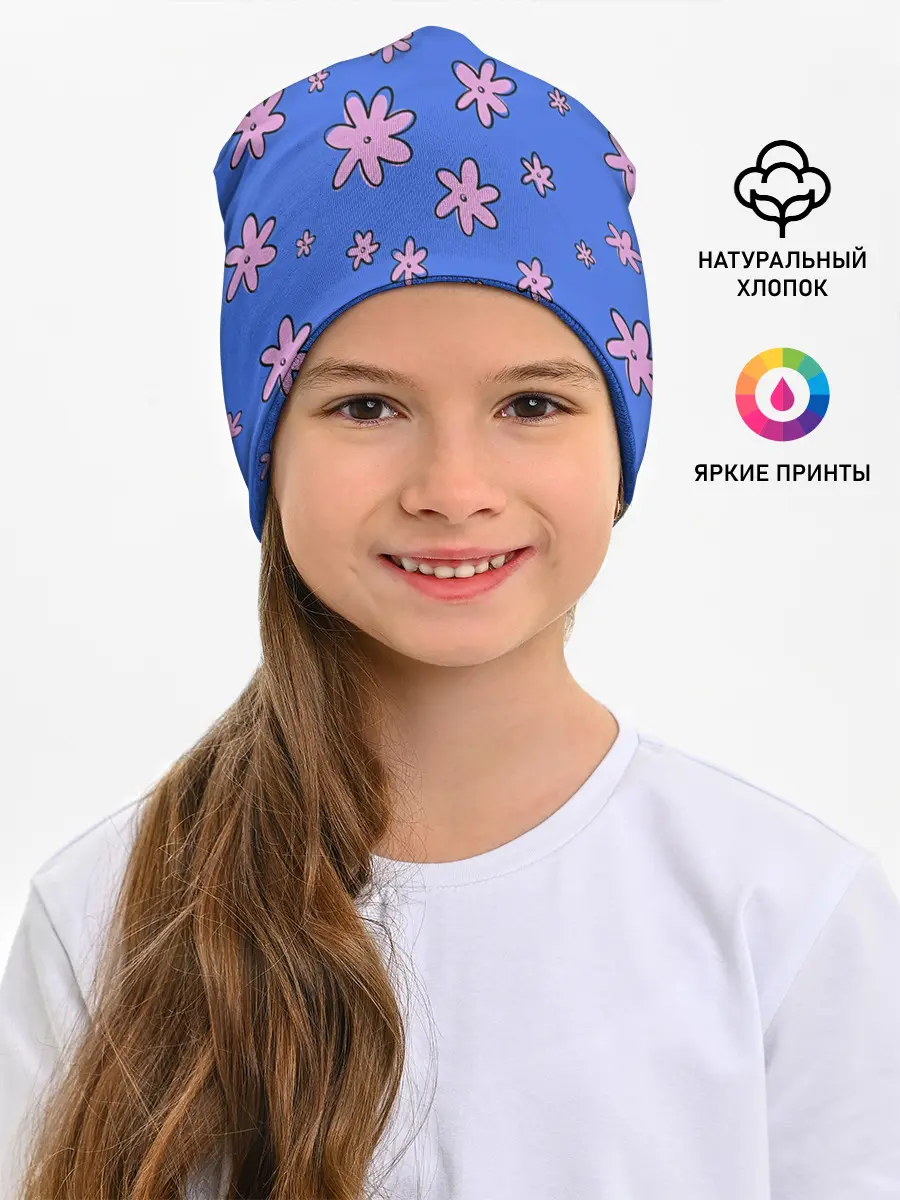Детская шапка / Цветочки рисованные