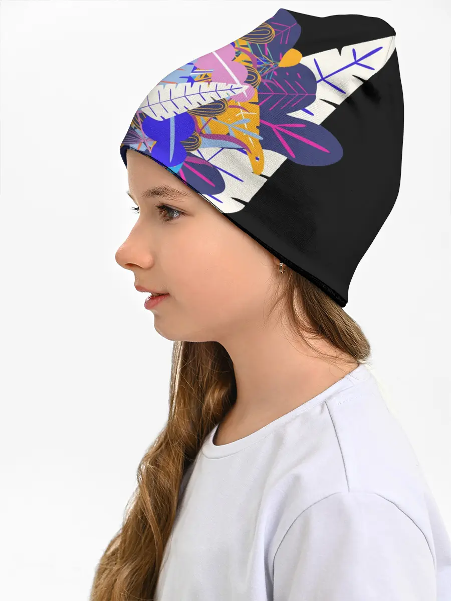 Детская шапка / узор из листьев и цветов