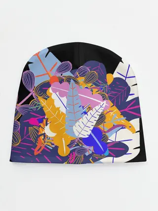 Детская шапка / узор из листьев и цветов