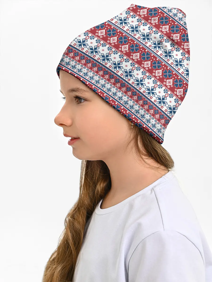 Детская шапка / Этнический красно-синий узор