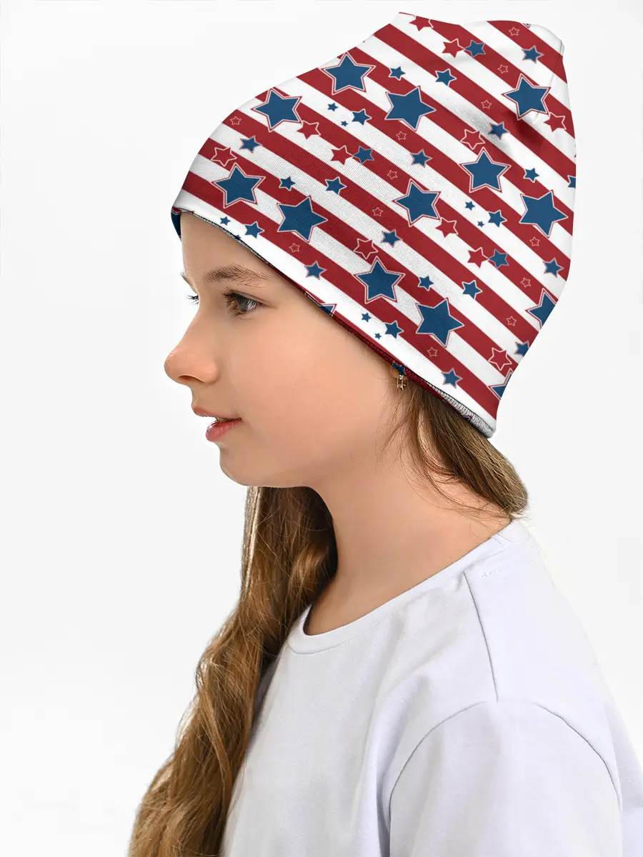 Детская шапка / Синие звезды на полосатом фоне