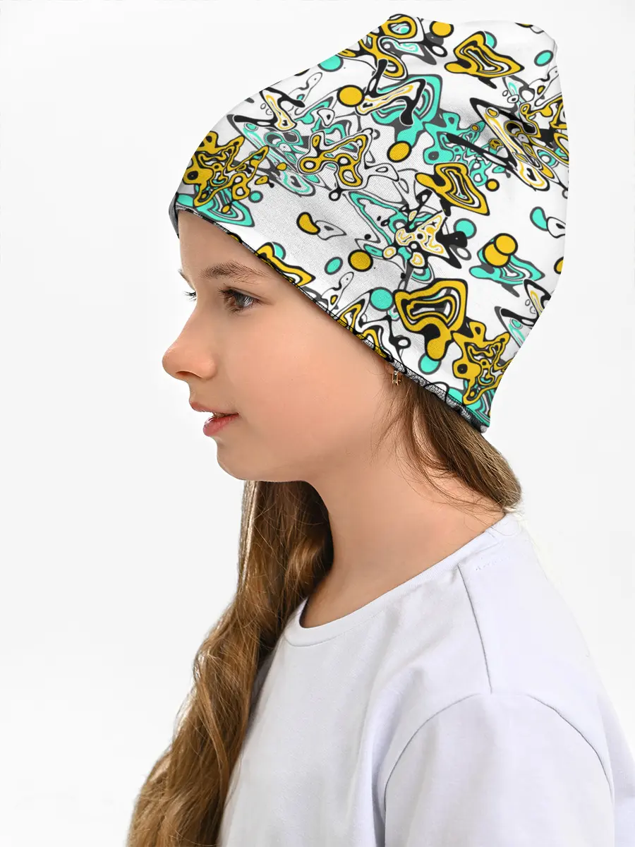 Детская шапка / Бирюзово-желтый узор