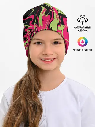 Детская шапка / Черно малиновый абстрактный