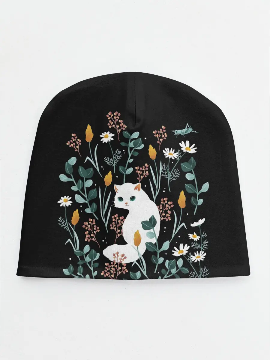 Детская шапка / Кошечка среди цветов