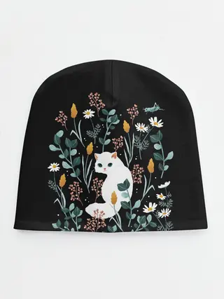 Детская шапка / Кошечка среди цветов