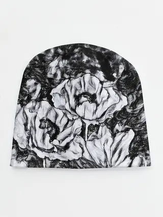 Детская шапка / Черно-белый узор. Маки.